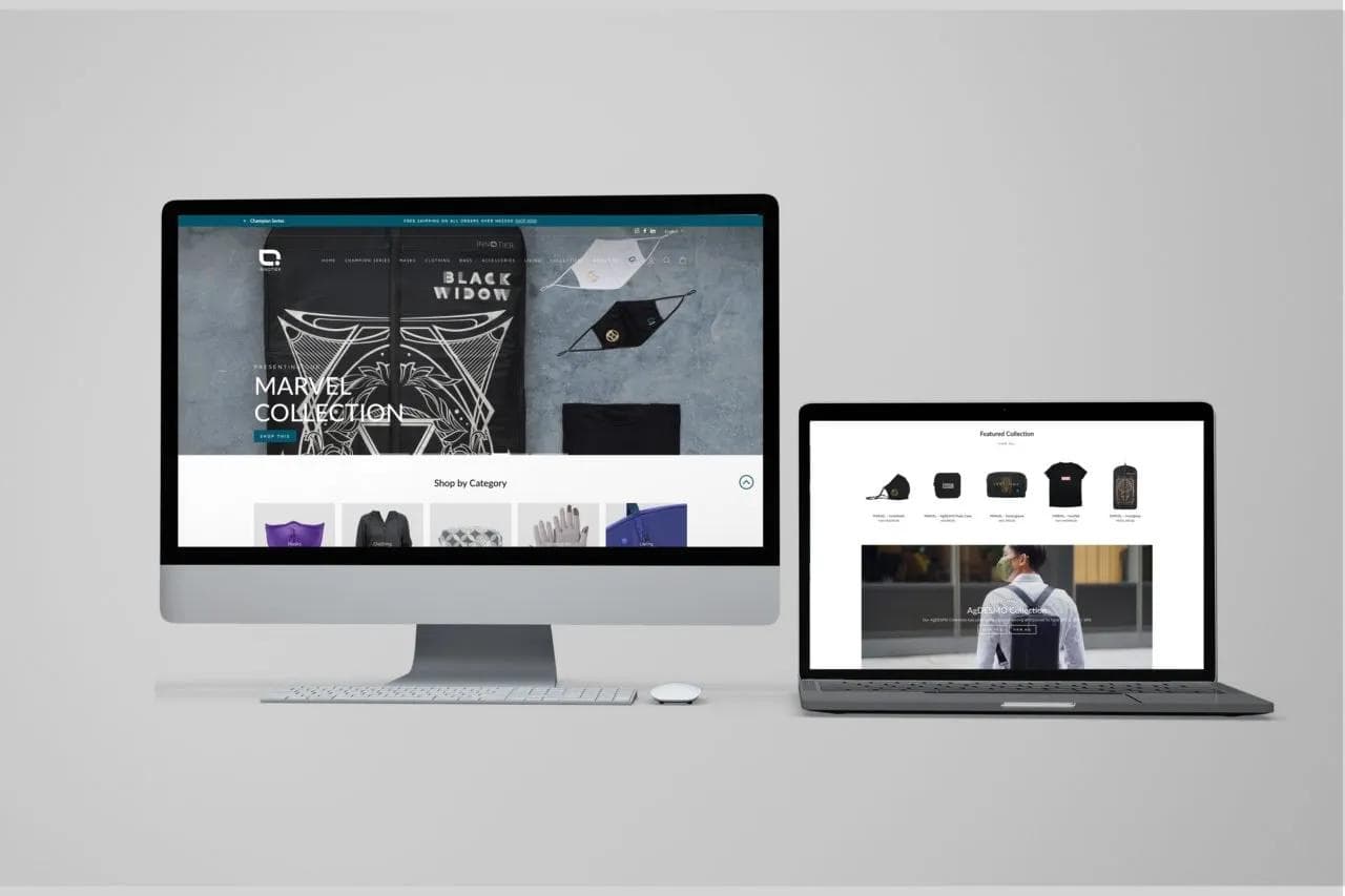 Innotier Shopify storefront shown on desktop and laptop screens