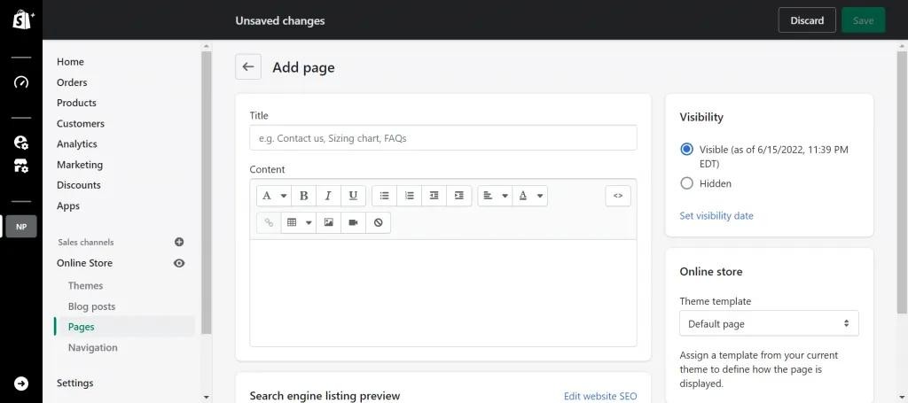 舊版 Shopify 頁面編輯器